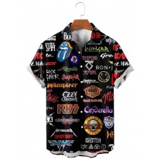 Men's Rock Punk Print Lapel Casual Loose Short Sleeve Shirt