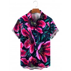 Men's Casual Lapel Floral Print Short Sleeve Shirt 40919121M