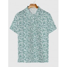 Full-Print Retro Vine Floral Pattern Printing Men‘s Short Sleeve Polo